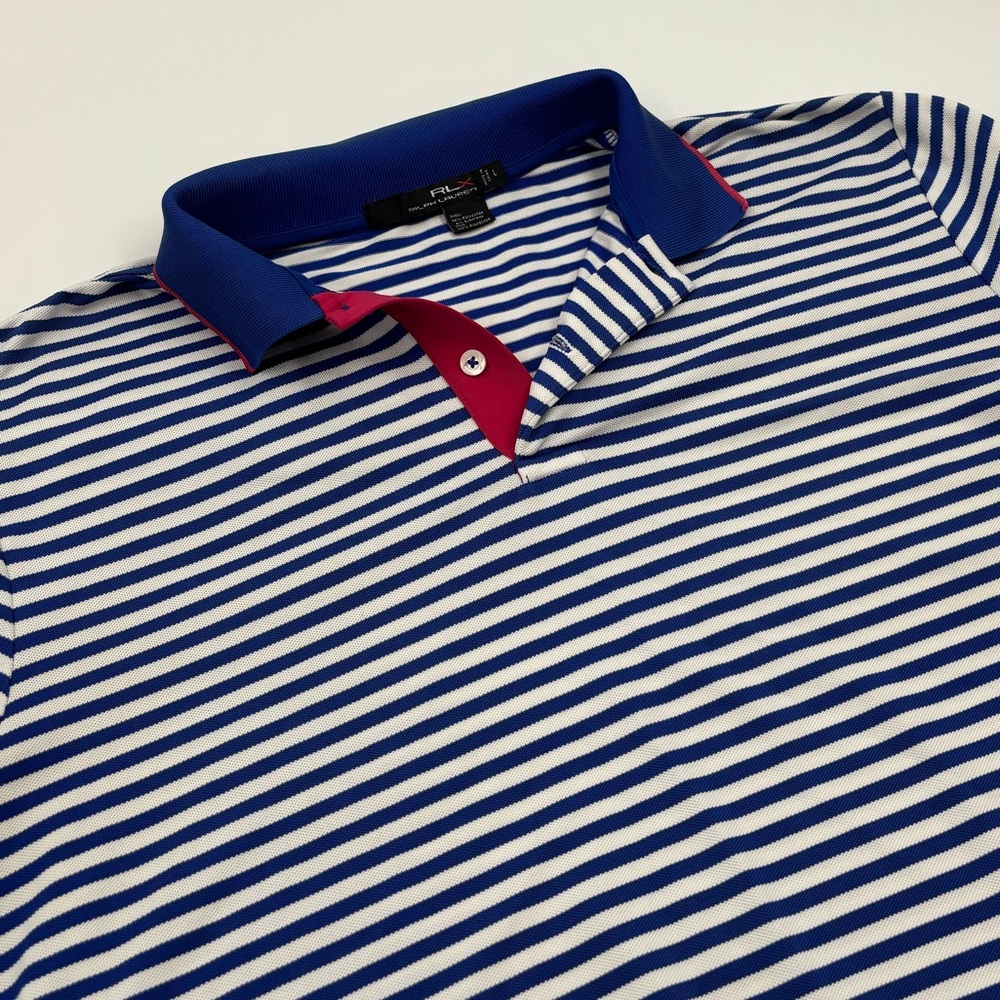 RLX Ralph‎ Lauren Men's Polyester Navy White Striped Short Sleeve Polo
